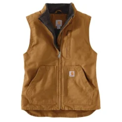 CARHARTT Women's 104224 Relaxed Fit Washed Duck Sherpa-Lined Mock-Neck Vest