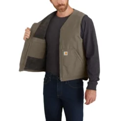 CARHARTT Men's 104394 Relaxed Fit Washed Duck Sherpa-Lined Vest, Extended Sizes -Default Template 3 2089868 335 alt3