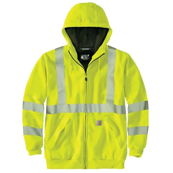 CARHARTT Men's 104988 High-Vis Rain Defender Loose Fit Midweight Thermal-Lined Full-Zip Class 3 Sweatshirt 1 CARHARTT Men's 104988 High-Vis Rain Defender Loose Fit Midweight Thermal-Lined Full-Zip Class 3 Sweatshirt